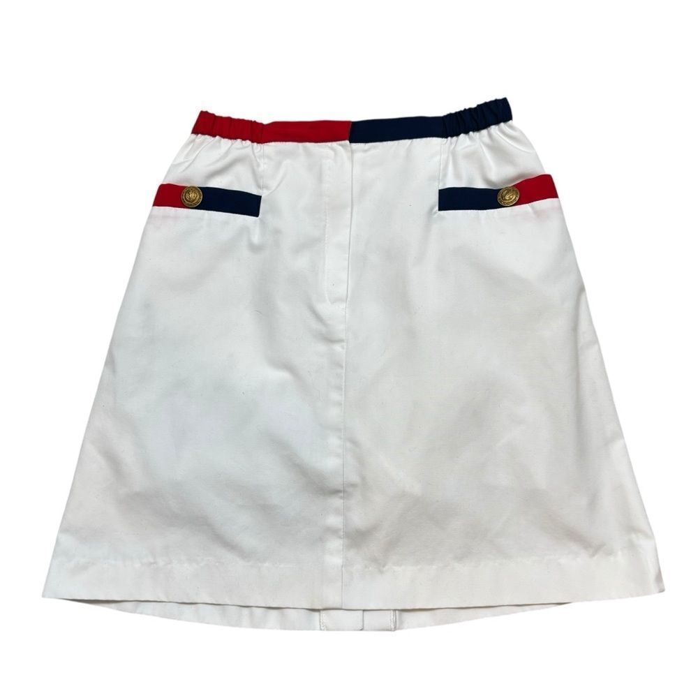 Vintage Leon Levin White Skirt with Blue and‎ Red Pockets Size 10